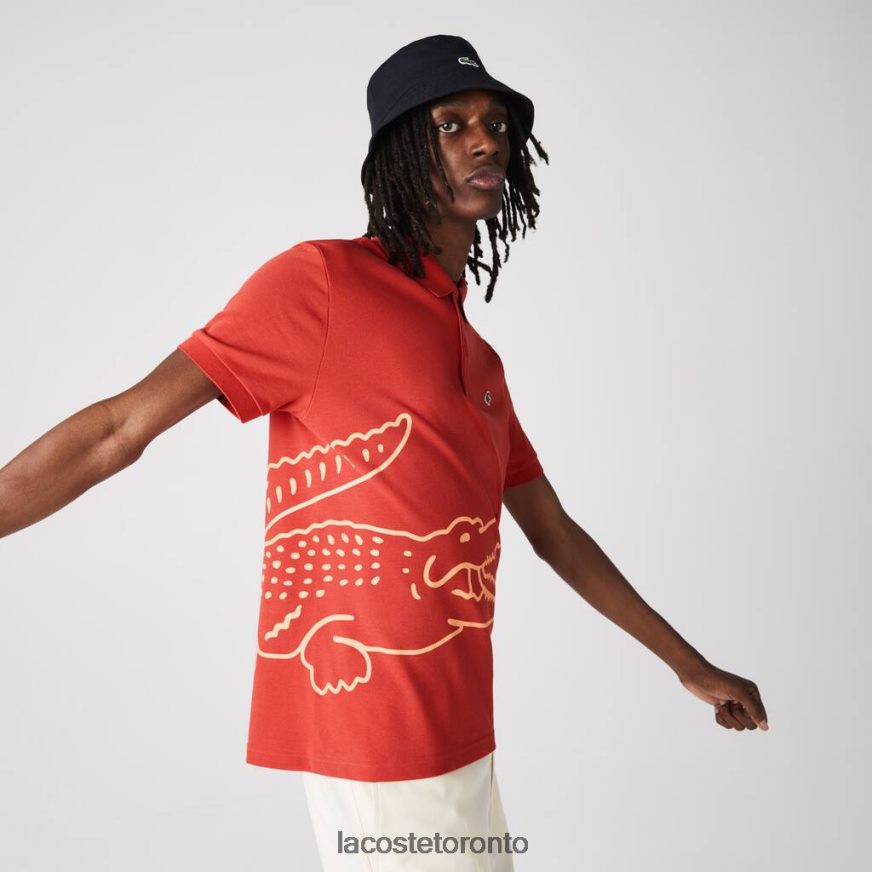 Clothing Lacoste Regular Fit Crocodile Print Cotton Pique Polo Red Men Z60BPR648