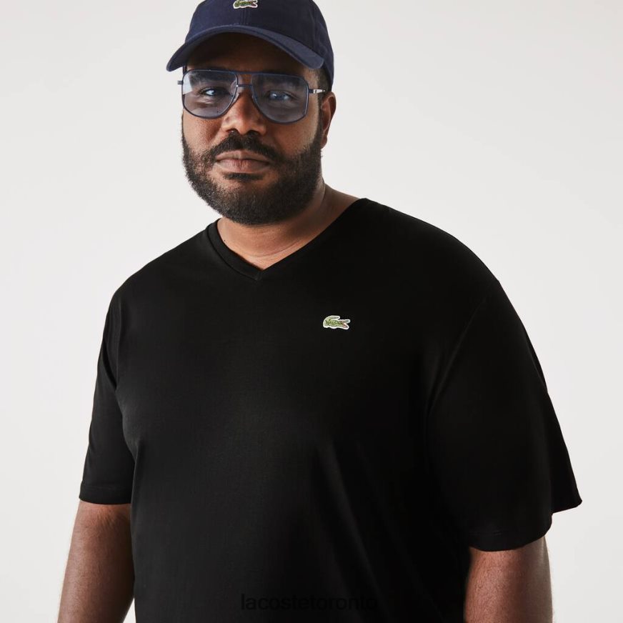 Clothing Lacoste Regular Fit Ribbed V-Neck Cotton Polo Shirt (Plus Size) Black Men Z60BPR710