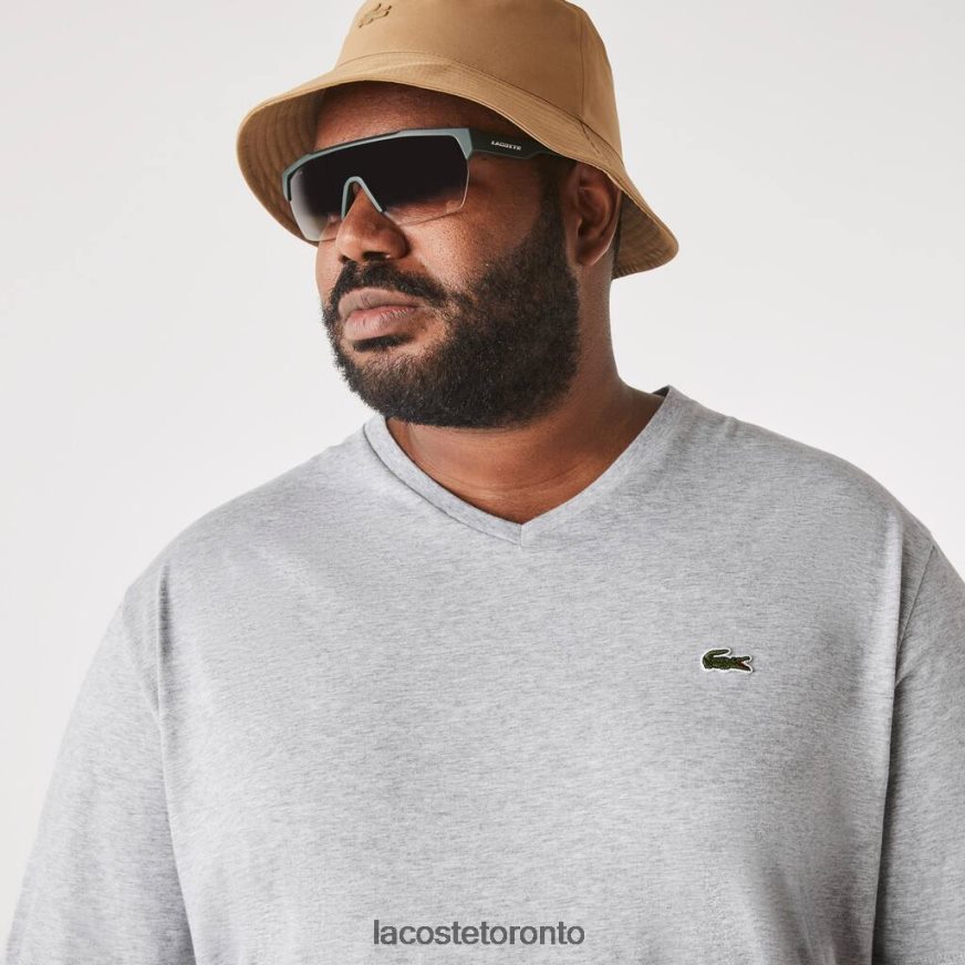 Clothing Lacoste Regular Fit Ribbed V-Neck Cotton Polo Shirt (Plus Size) Grey Chine Men Z60BPR765