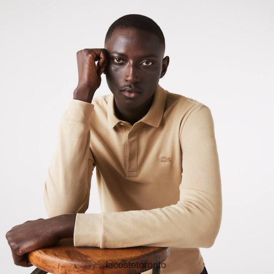 Clothing Lacoste Smart Paris long sleeve stretch cotton pique Polo Beige Men Z60BPR1297