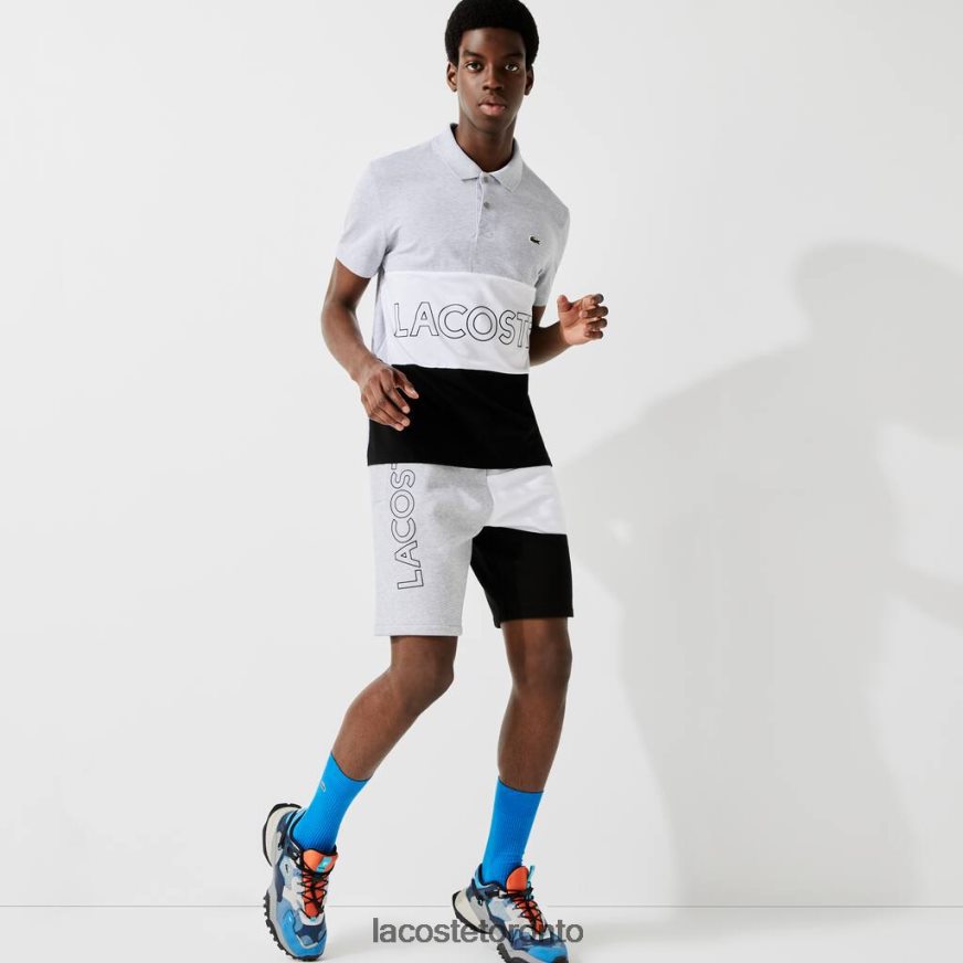 Clothing Lacoste Lettered Colorblock Fleece Bermuda Shorts Grey Chine/White/Black Men Z60BPR1559