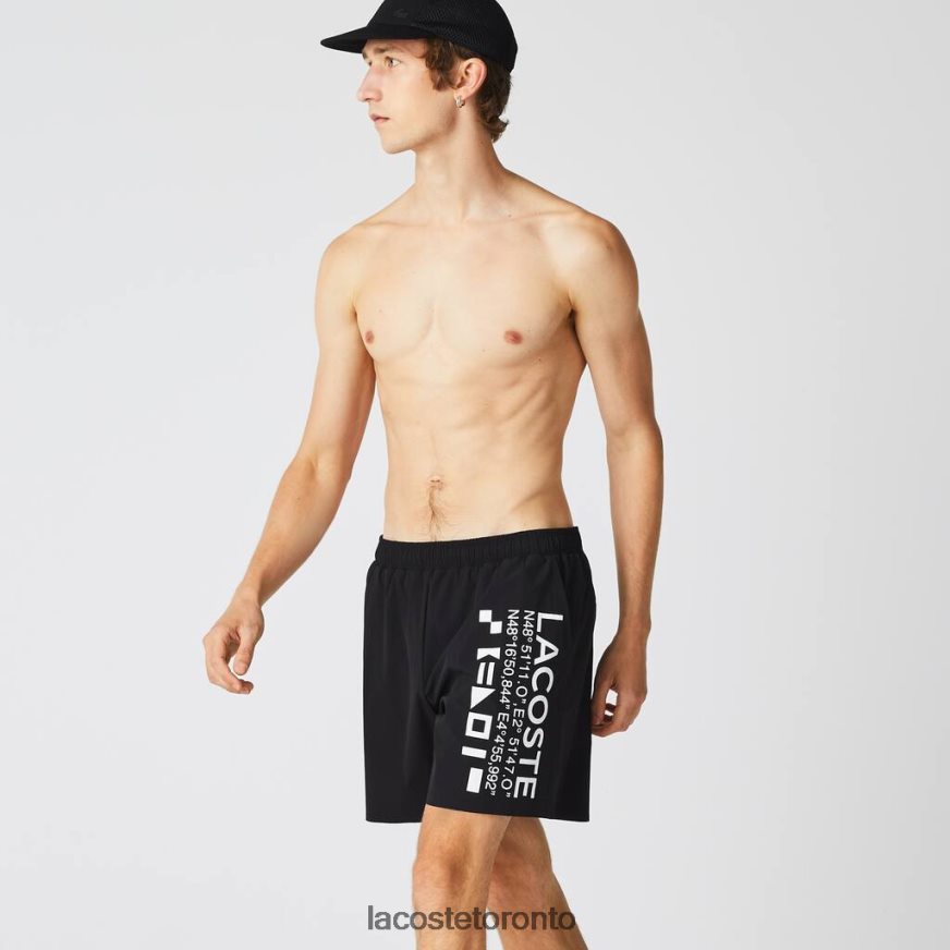 Clothing Lacoste Nautical Print Swim Shorts Black/White Men Z60BPR1662