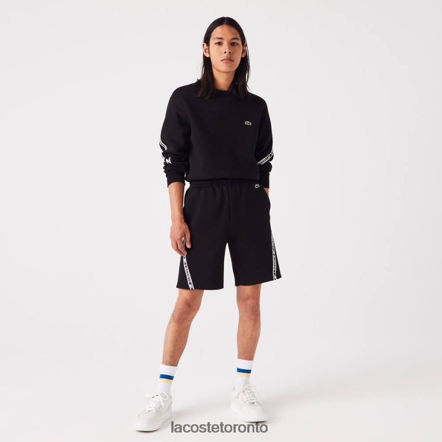 Clothing Lacoste Printed Bands Brushed Fleece Shorts Black Men Z60BPR1497