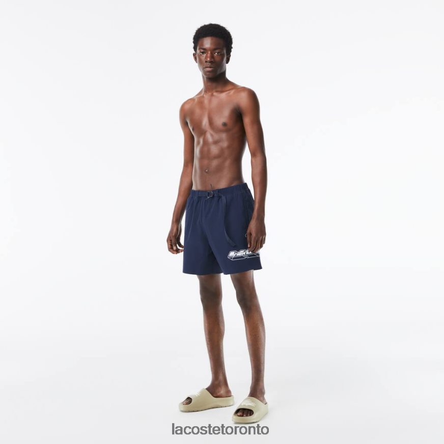 Clothing Lacoste Quick-Dry Logo Stripe Swim Trunks Blue Men Z60BPR528