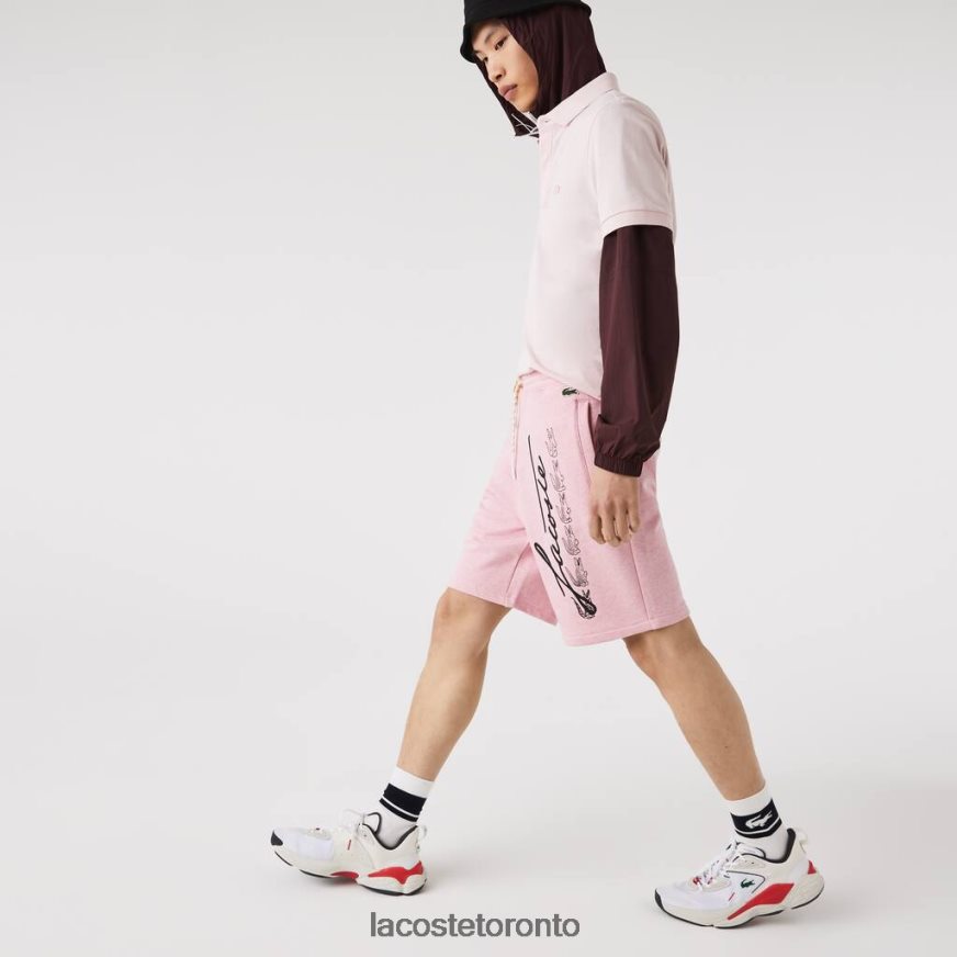Clothing Lacoste Signature Print Cotton Fleece Shorts Pink Men Z60BPR1436