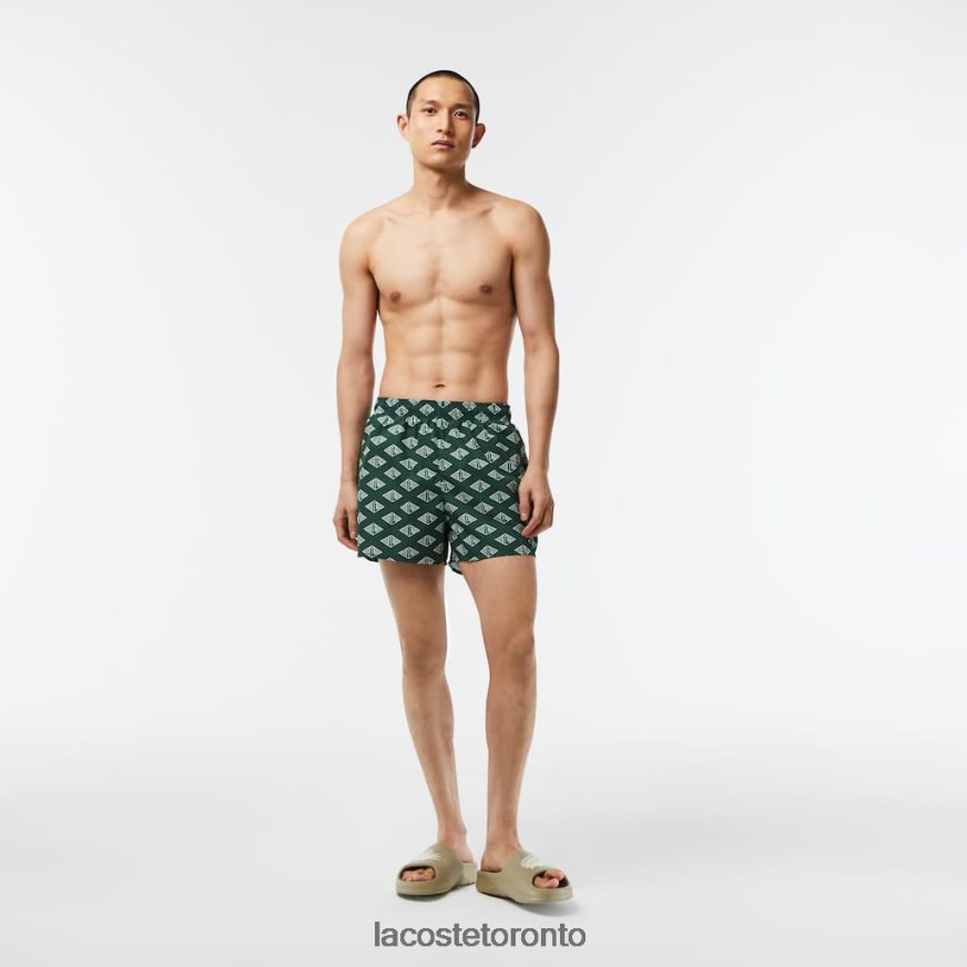 Clothing Lacoste Two-Tone Monogram Print Swim Trunks Green/White Men Z60BPR530
