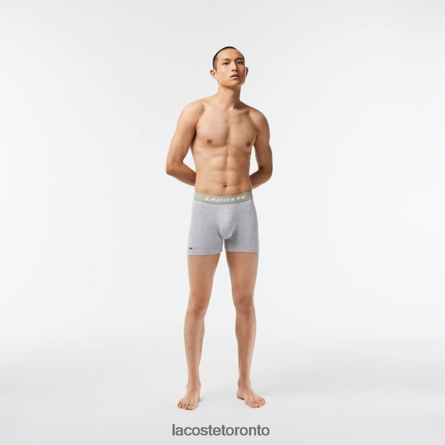 Clothing Lacoste 3-Pack Logo Print Jersey Boxers Khaki Green/Grey Chine/White Men Z60BPR447