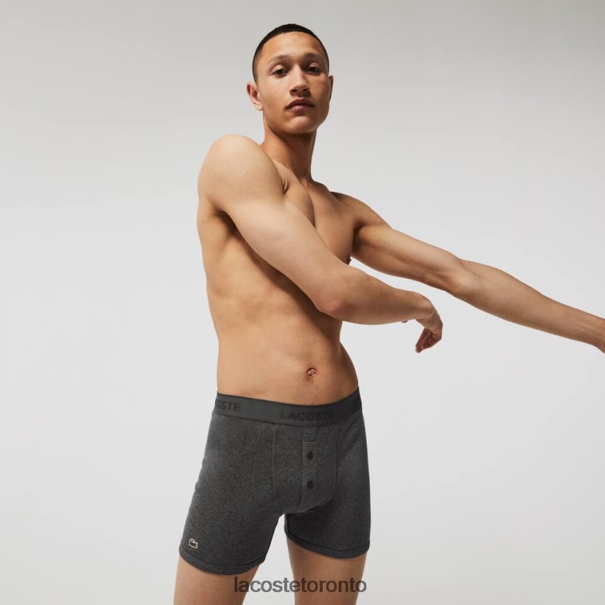Clothing Lacoste Lettered Waist Long Cotton Boxer Brief 3-Pack Black/Grey Chine Men Z60BPR1359