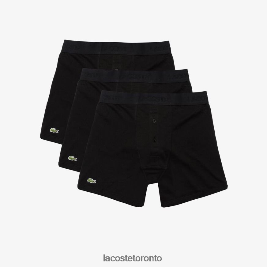 Clothing Lacoste Lettered Waist Long Cotton Boxer Brief 3-Pack Black Men Z60BPR1358
