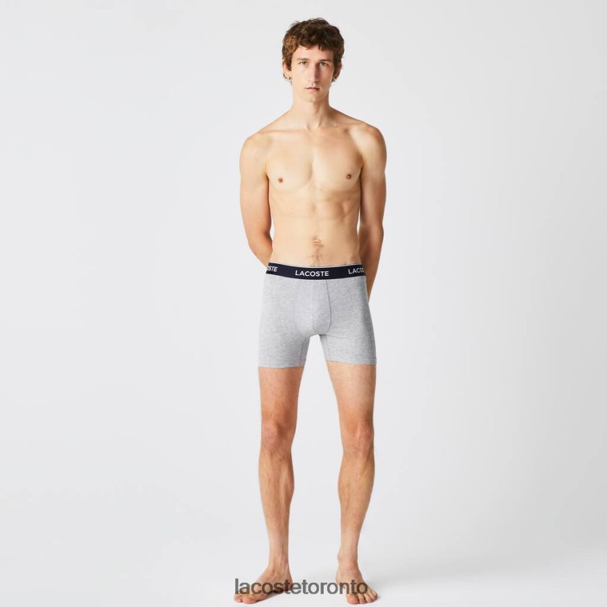 Clothing Lacoste Long Stretch Cotton Boxer Brief 3-Pack Grey Chine Men Z60BPR1407