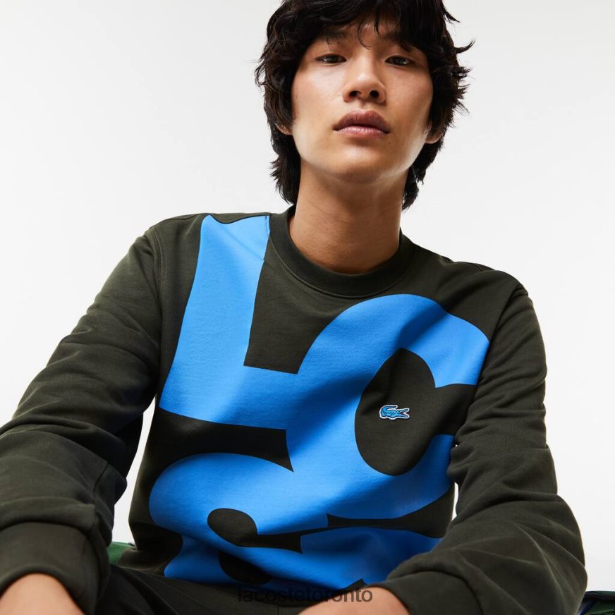 Clothing Lacoste Classic Fit Contrast Lettering Cotton Sweatshirt Khaki Green Men Z60BPR1041