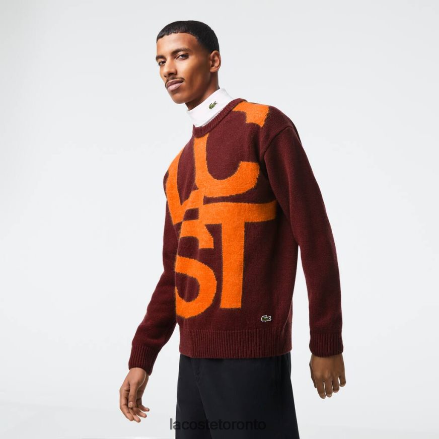 Clothing Lacoste Classic Fit Contrast Lettering Wool Sweater Bordeaux/Orange Men Z60BPR1449