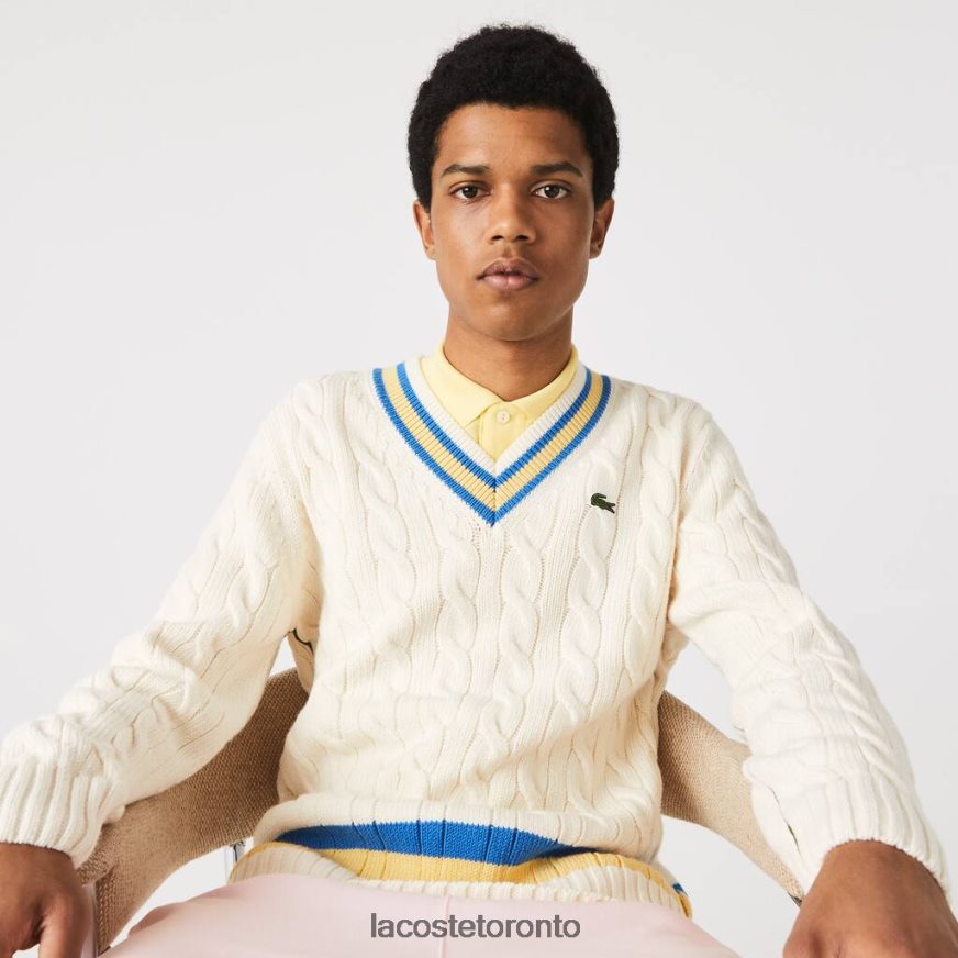 Clothing Lacoste Classic Fit Contrast Striped Wool Sweater White/Yellow/Blue Men Z60BPR1518