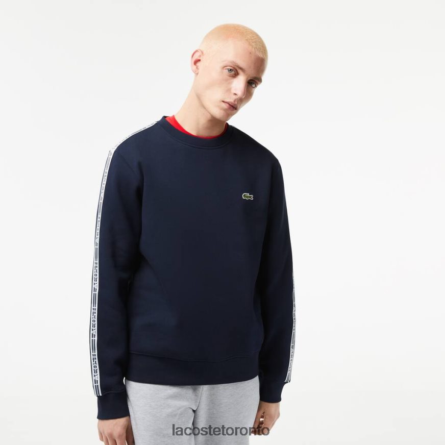 Clothing Lacoste Classic Fit Logo Stripe Flannel Sweatshirt Navy Blue Men Z60BPR291