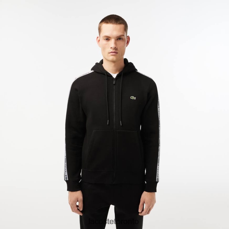 Clothing Lacoste Classic Fit Zipped Hoodie with Brand Stripes Black Men Z60BPR13
