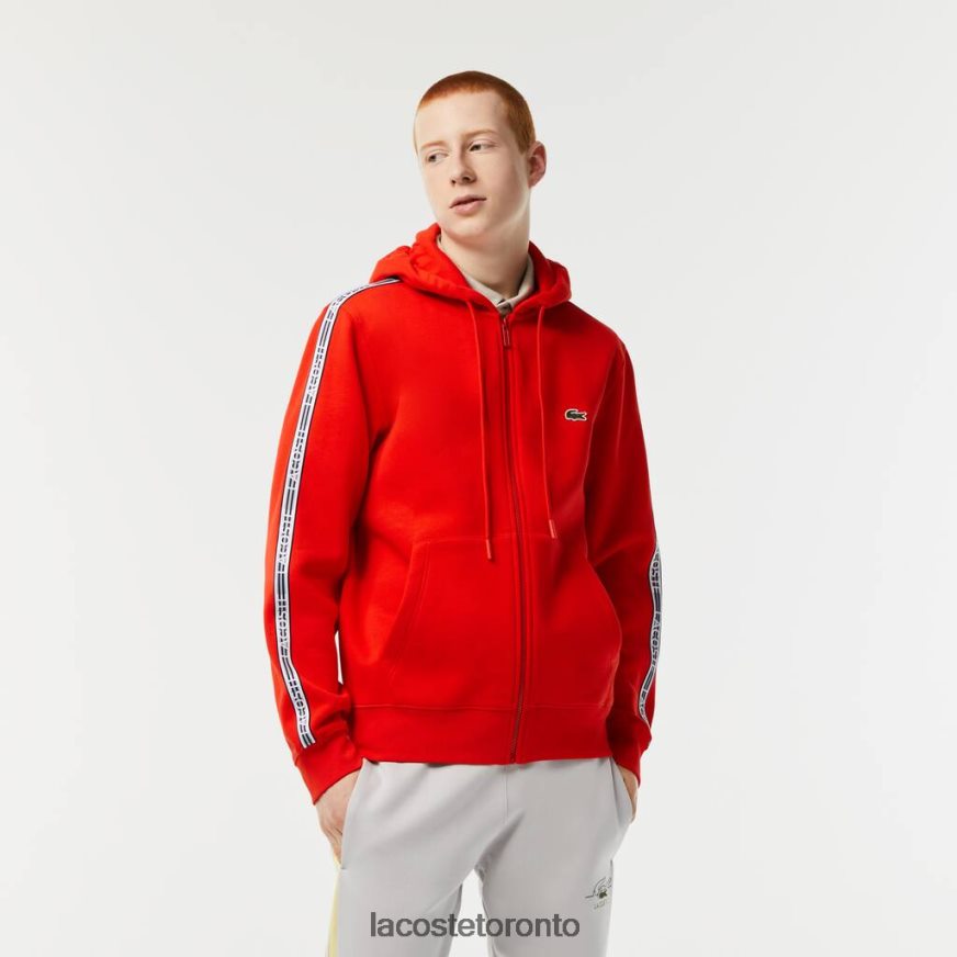 Clothing Lacoste Classic Fit Zipped Hoodie with Brand Stripes Red Men Z60BPR15
