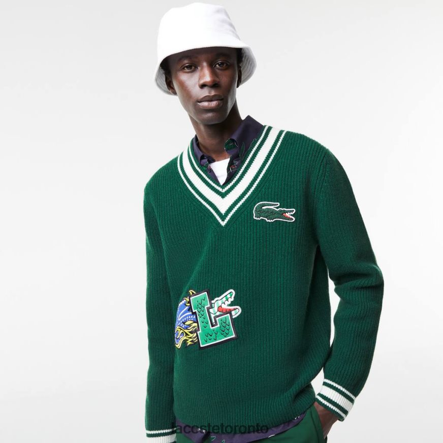 Clothing Lacoste Comic Badge Sweater Green/White Men Z60BPR1379