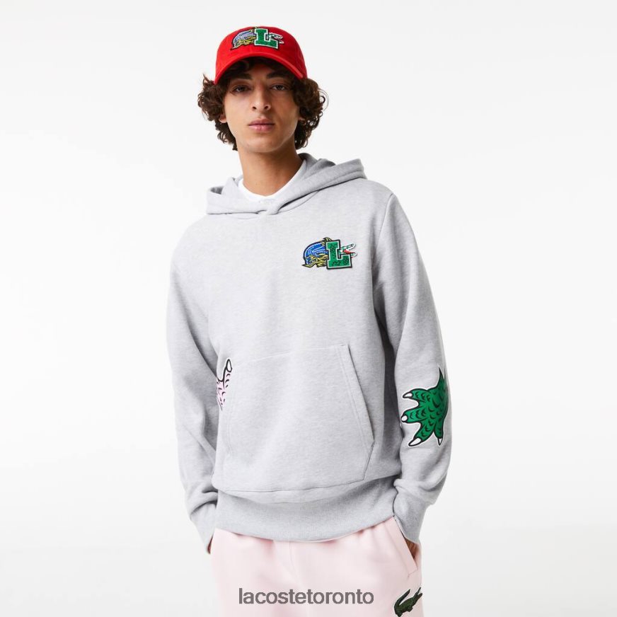 Clothing Lacoste Comic Effect Print Hooded Sweatshirt Grey Chine Men Z60BPR1133