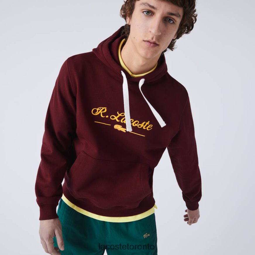 Clothing Lacoste Embroidered Lettering Hooded Cotton Fleece Sweatshirt Bordeaux Men Z60BPR1155