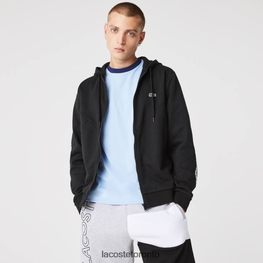 Clothing Lacoste Hooded Colorblock Lettered Fleece Zip Sweatshirt Black Men Z60BPR998