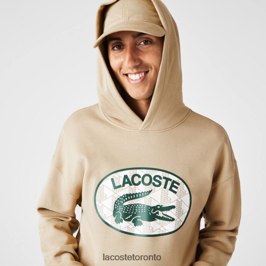 Clothing Lacoste Loose Fit Branded Monogram Hooded Sweatshirt Beige Men Z60BPR971