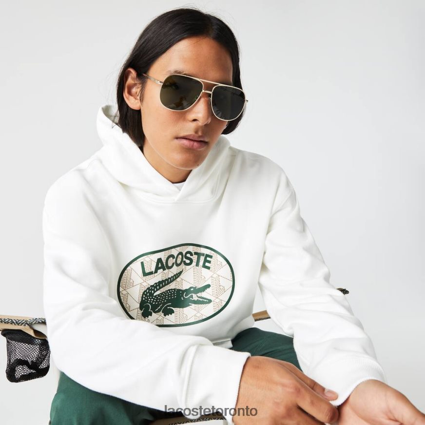 Clothing Lacoste Loose Fit Branded Monogram Hooded Sweatshirt White Men Z60BPR972