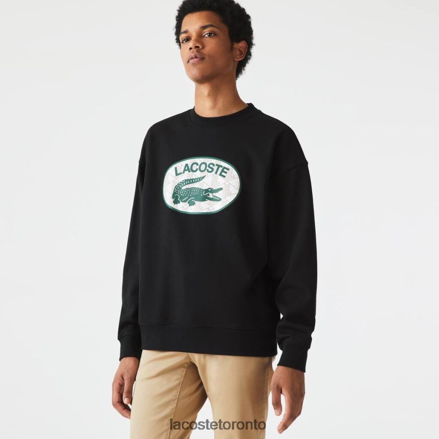 Clothing Lacoste Loose Fit Branded Monogram Print Sweatshirt Black Men Z60BPR1010