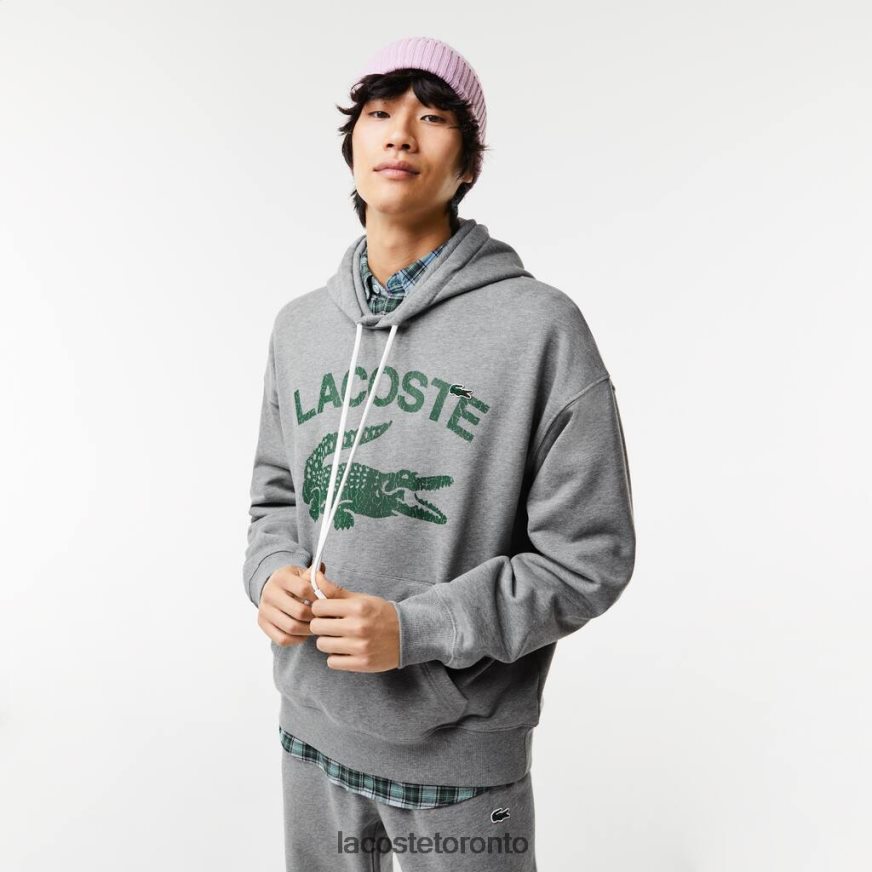 Clothing Lacoste Loose Fit Crocodile Hooded Sweatshirt Grey Chine Men Z60BPR969