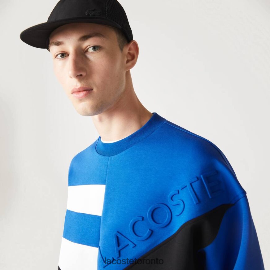 Clothing Lacoste Loose Fit Patchwork Effect Sweatshirt Blue/White Men Z60BPR956