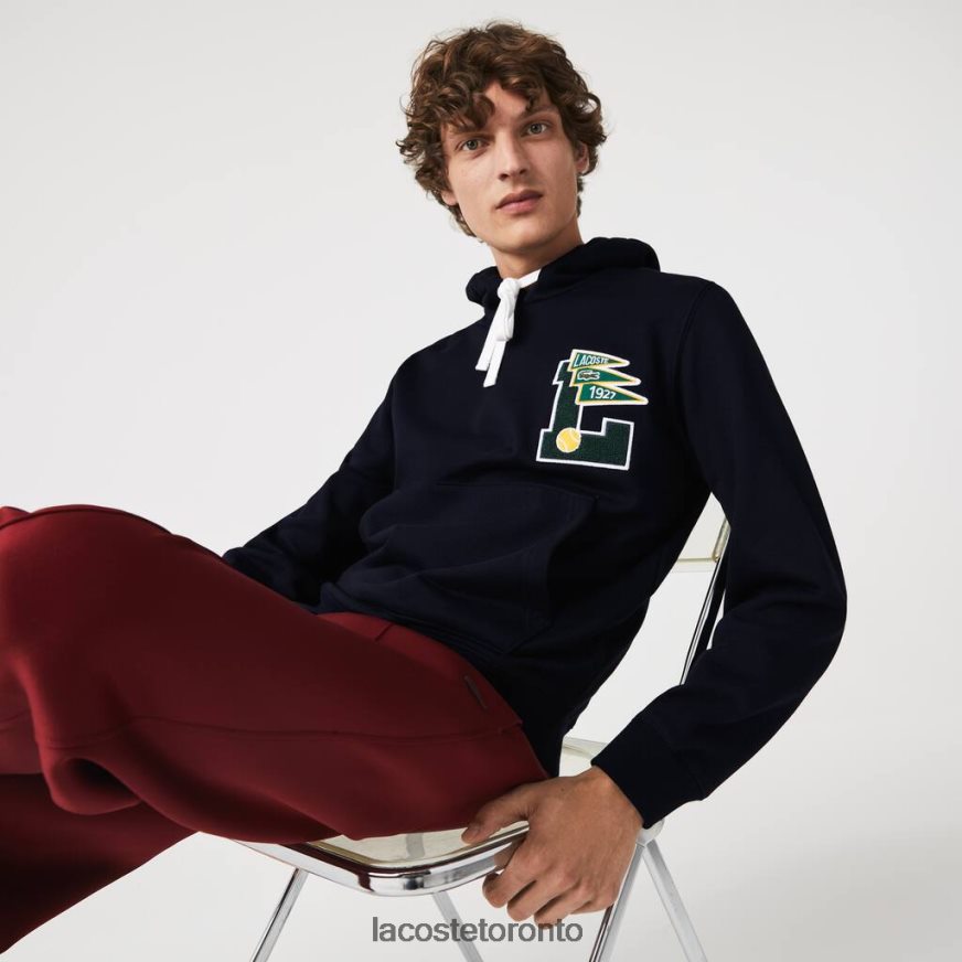 Clothing Lacoste Pennants L Badge Hooded Cotton Fleece Sweatshirt Navy Blue Men Z60BPR1100