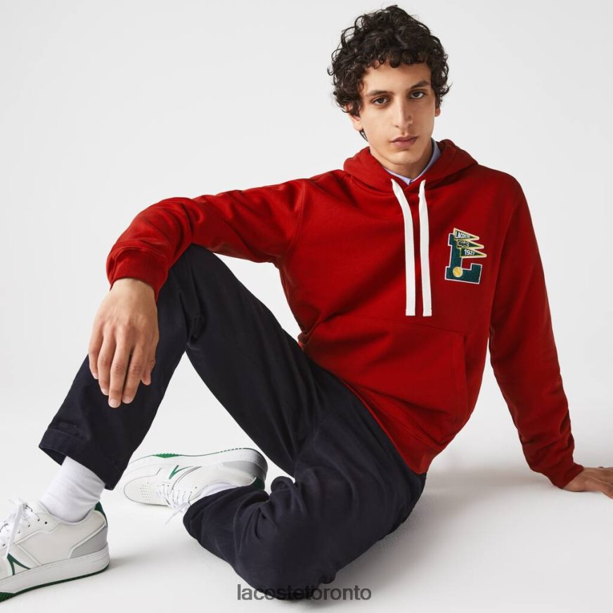 Clothing Lacoste Pennants L Badge Hooded Cotton Fleece Sweatshirt Red Men Z60BPR1101