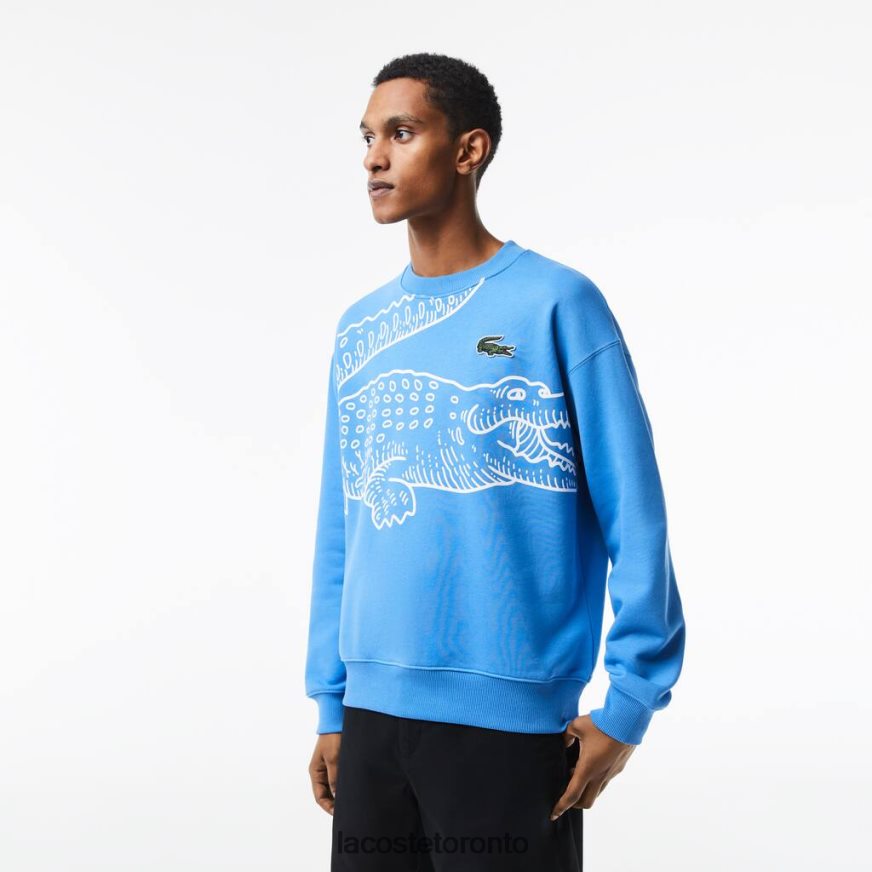 Clothing Lacoste Round Neck Loose Fit Croc Print Sweatshirt Blue Men Z60BPR363