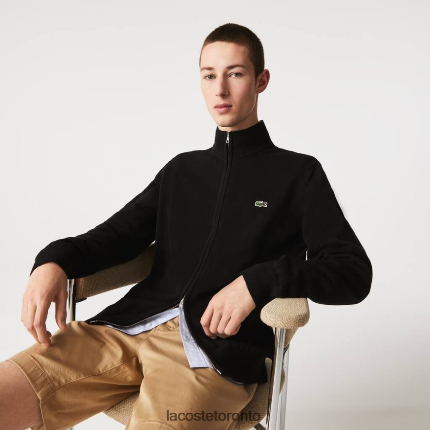 Clothing Lacoste Stand-Up Collar Organic Cotton Zippered Sweater Black Men Z60BPR460