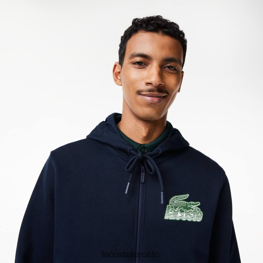 Clothing Lacoste Unbrushed Fleece Zipped Hoodie Navy Blue Men Z60BPR320