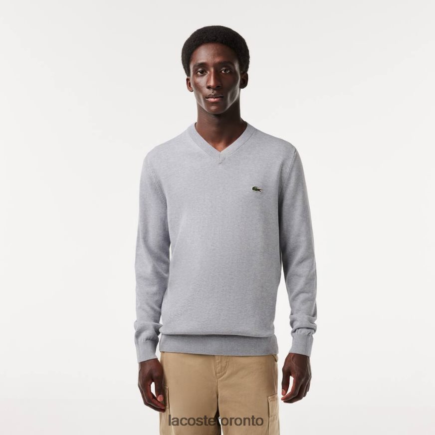 Clothing Lacoste V-Neck Organic Cotton Sweater Grey Chine Men Z60BPR1568
