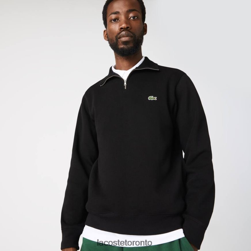 Clothing Lacoste Zippered Stand-Up Collar Cotton Sweatshirt Black Men Z60BPR952