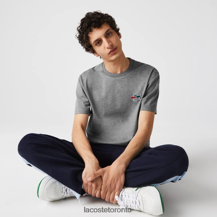 Clothing Lacoste Crew Neck Colored Crocodiles Organic Cotton T-shirt Grey Chine Men Z60BPR921
