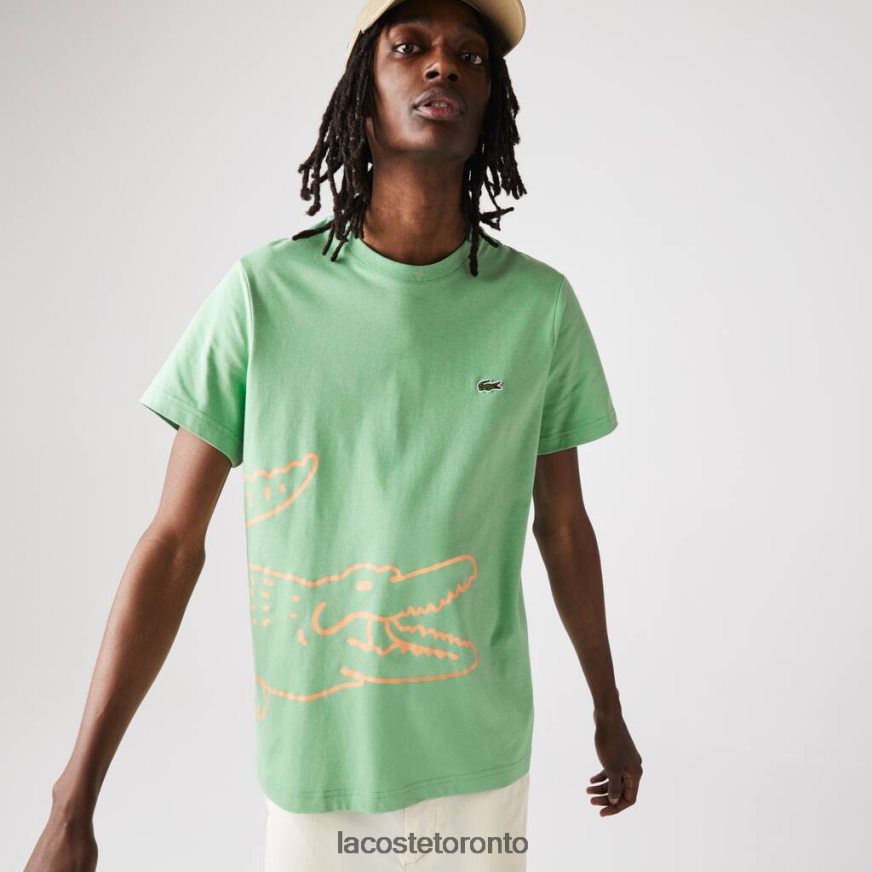 Clothing Lacoste Crew Neck Crocodile Print Organic Cotton T-shirt Green Men Z60BPR904