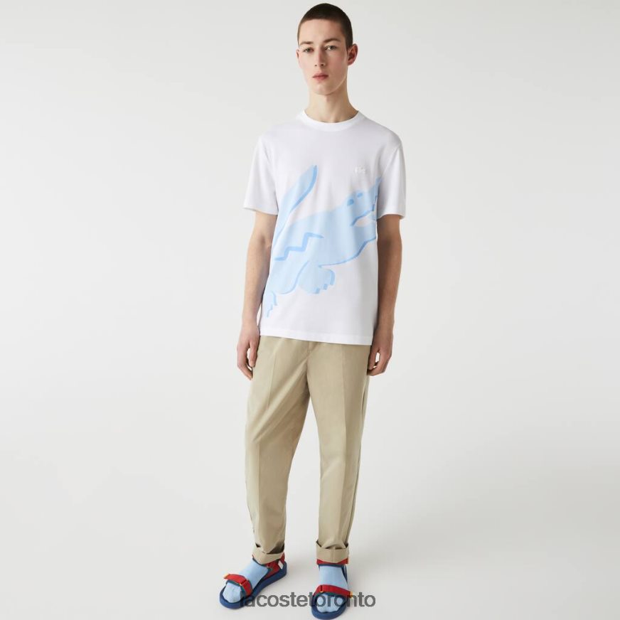 Clothing Lacoste Crocodile Print Crew Neck Stretch Organic Cotton T-Shirt White Men Z60BPR637