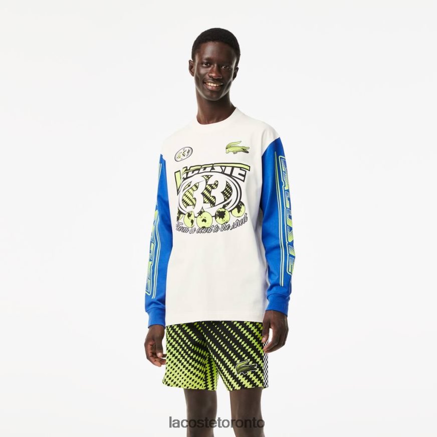 Clothing Lacoste Loose Fit Long Sleeve Printed T-Shirt White/Blue Men Z60BPR149
