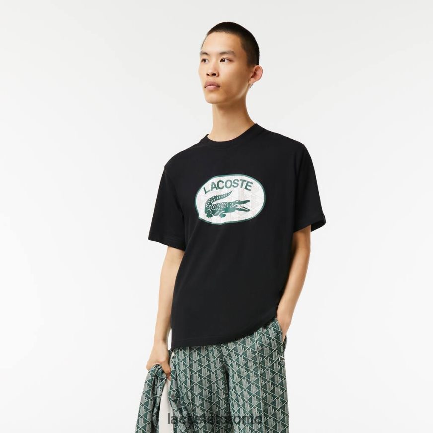 Clothing Lacoste Regular Fit Branded Monogram Print T-Shirt Black Men Z60BPR578