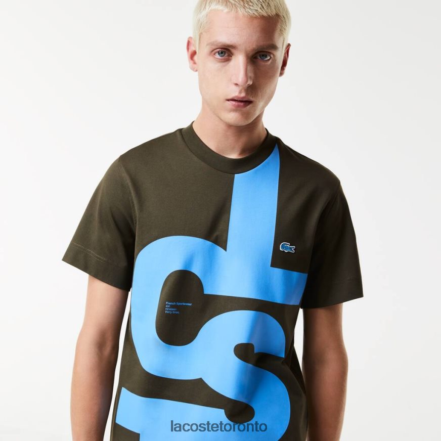 Clothing Lacoste Regular Fit Contrast Lettering Cotton T-Shirt Khaki Green Men Z60BPR567