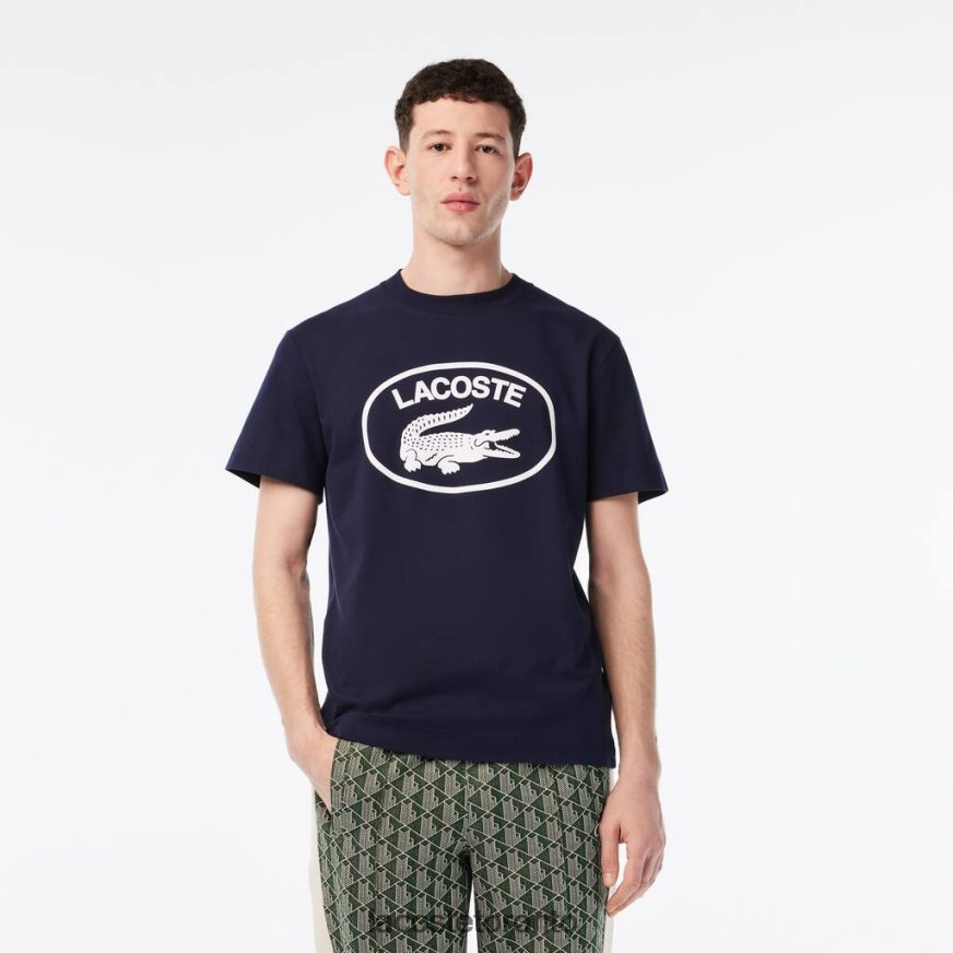 Clothing Lacoste Relaxed Fit Tone-On-Tone Branded Cotton T-Shirt Black/White Men Z60BPR147