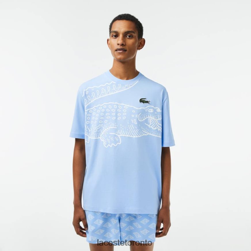 Clothing Lacoste Round Neck Loose Fit Crocodile Print T-Shirt Blue Men Z60BPR255