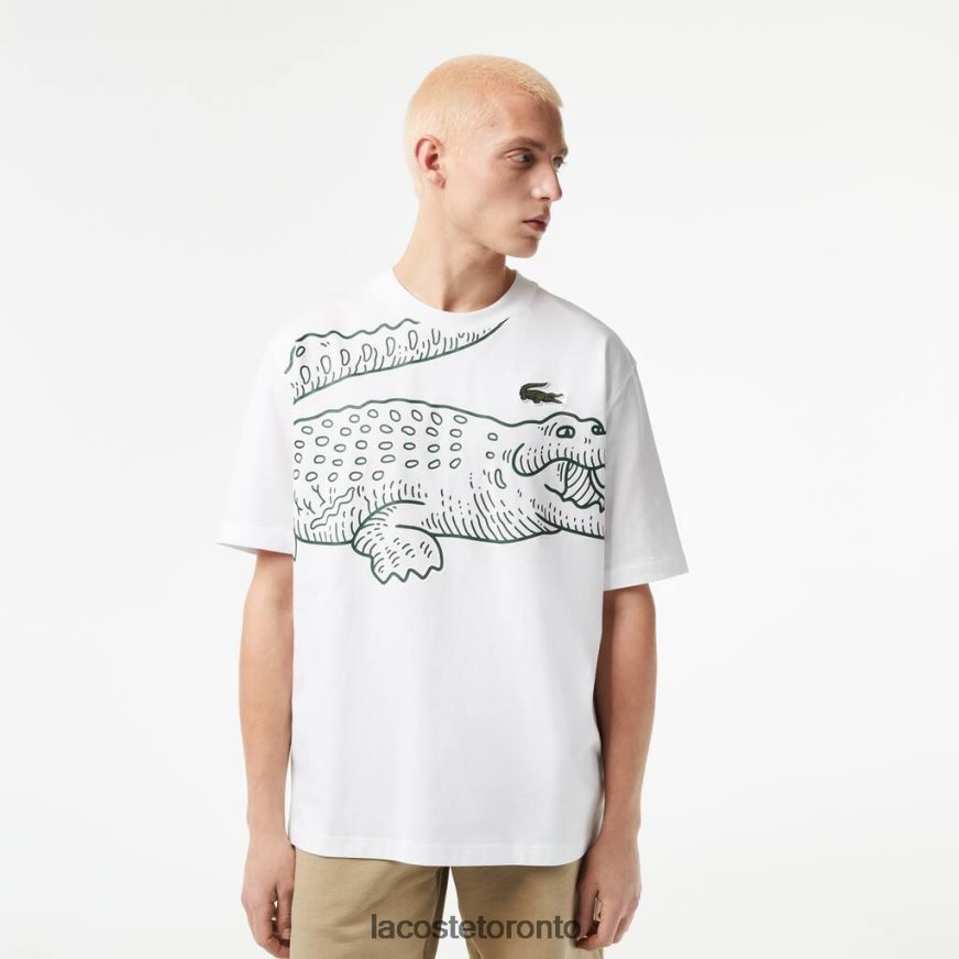 Clothing Lacoste Round Neck Loose Fit Crocodile Print T-Shirt White Men Z60BPR254