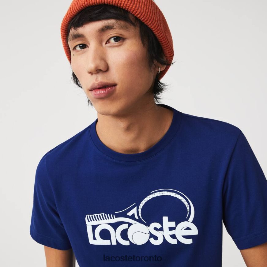 Clothing Lacoste SPORT Crew Neck Tennis Print Breathable T-shirt Blue/White Men Z60BPR794