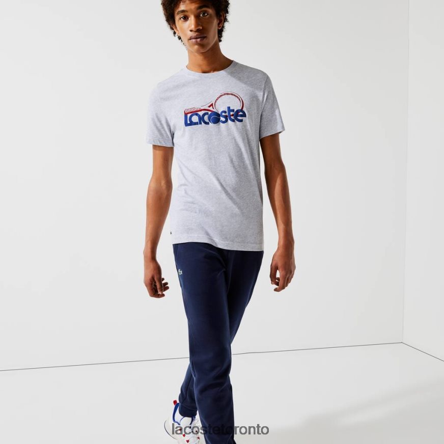 Clothing Lacoste SPORT Crew Neck Tennis Print Breathable T-shirt Grey Chine/Blue/Red Men Z60BPR793