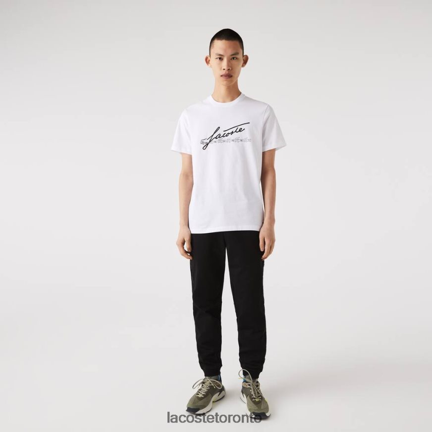 Clothing Lacoste Signature And Crocodile Print Crew Neck Cotton T-Shirt White Men Z60BPR761
