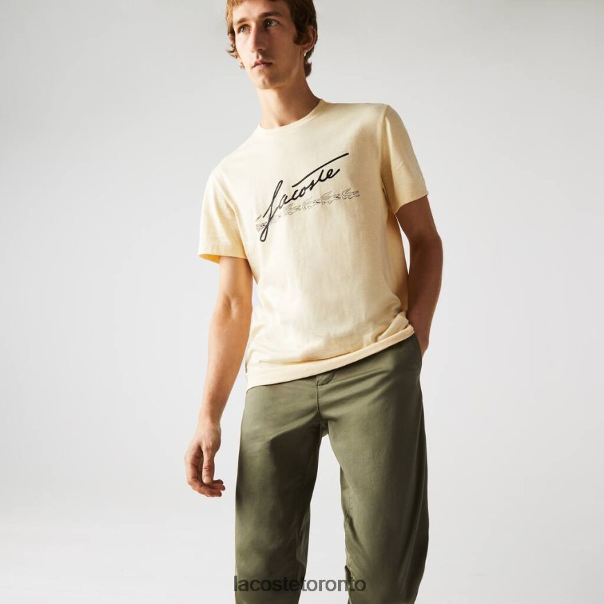 Clothing Lacoste Signature And Crocodile Print Crew Neck Cotton T-Shirt Yellow Men Z60BPR762