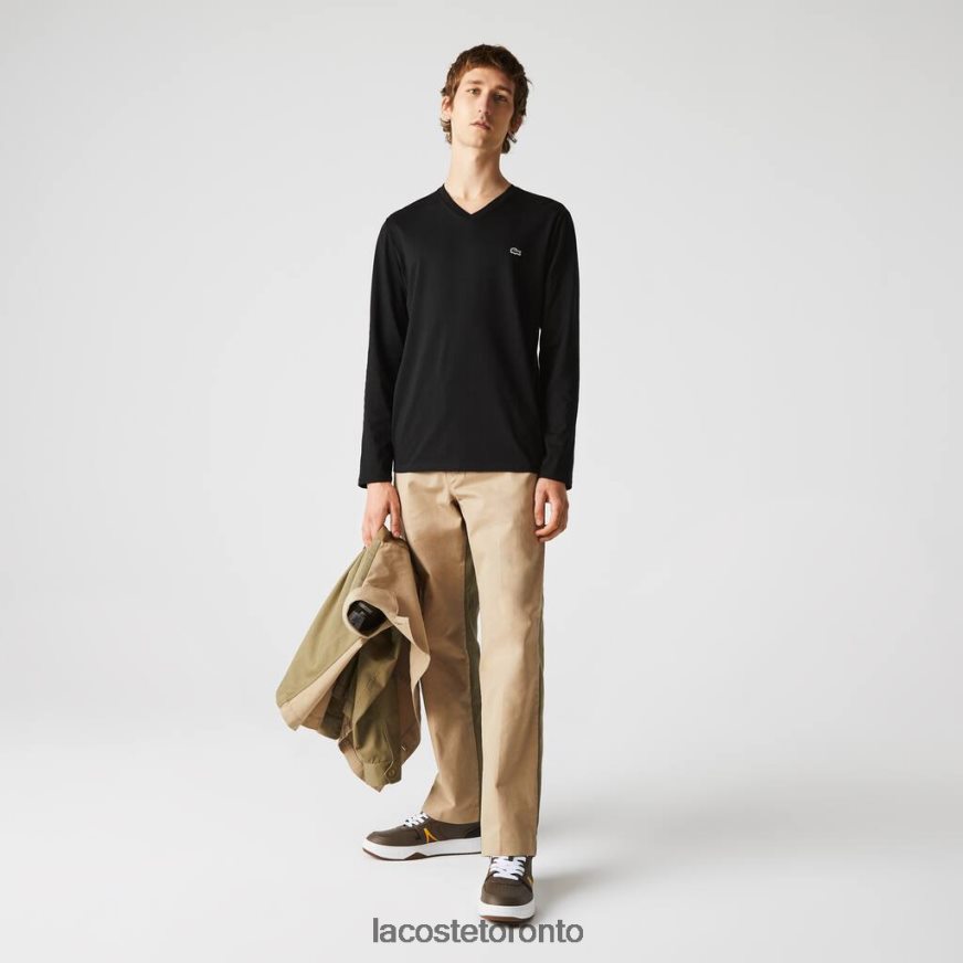 Clothing Lacoste V-Neck Lightweight Pima Cotton Jersey T-Shirt Black Men Z60BPR676